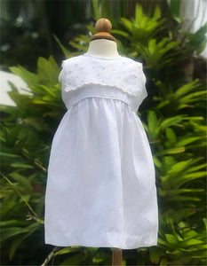 White Linen & Cream Embroidered Polka Dot Dress