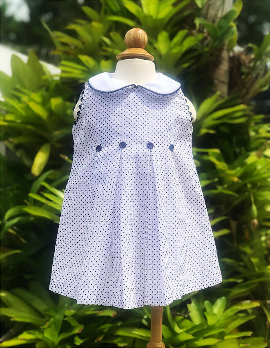 White & Navy Blue Polka Dot Dress