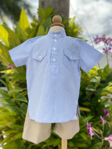 Beige Shorts and Blue Stripped Top