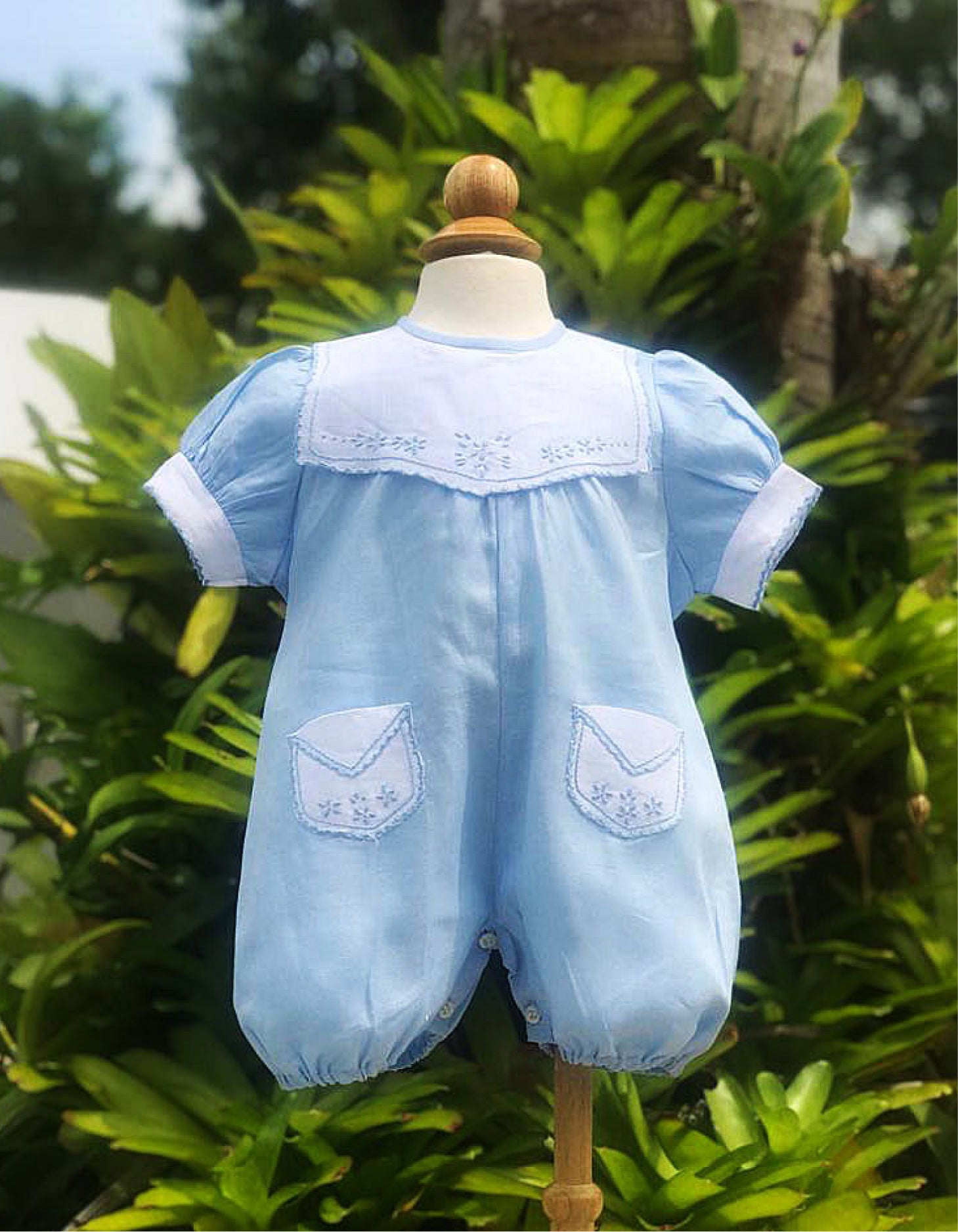 Blue Linen Bubble With Pockets - Boy