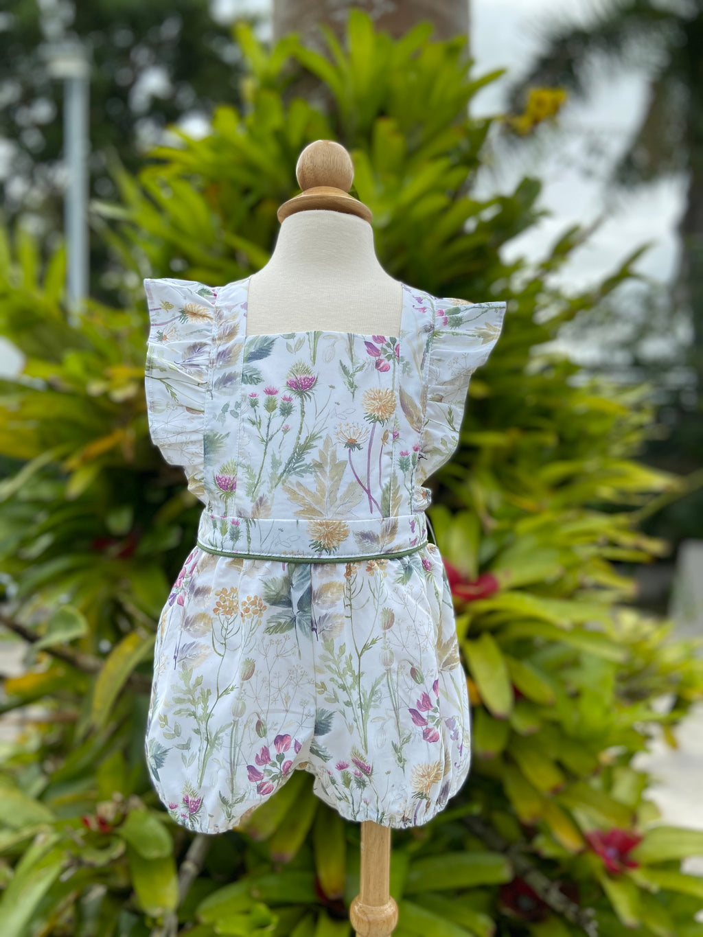 Flower Printed Ruffled Romper with Crisscross Back